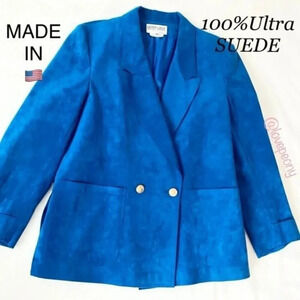 VIntage Royal Blue Suede Double Breasted Blazer